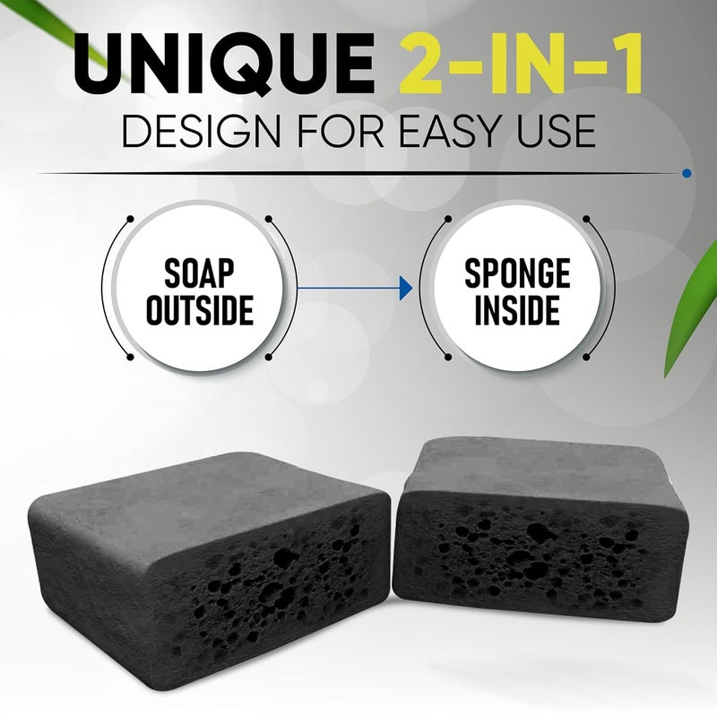 T. Taio Esponjabon Charcoal Soap Sponge - Cleansing Shower Scrubber - Cleaning Bath Wash Scrub - Oil Removal - Massage & Lather Foot, Elbow, & Face - Bathroom Accessories - Charcoal - 2 Pack - Image 4